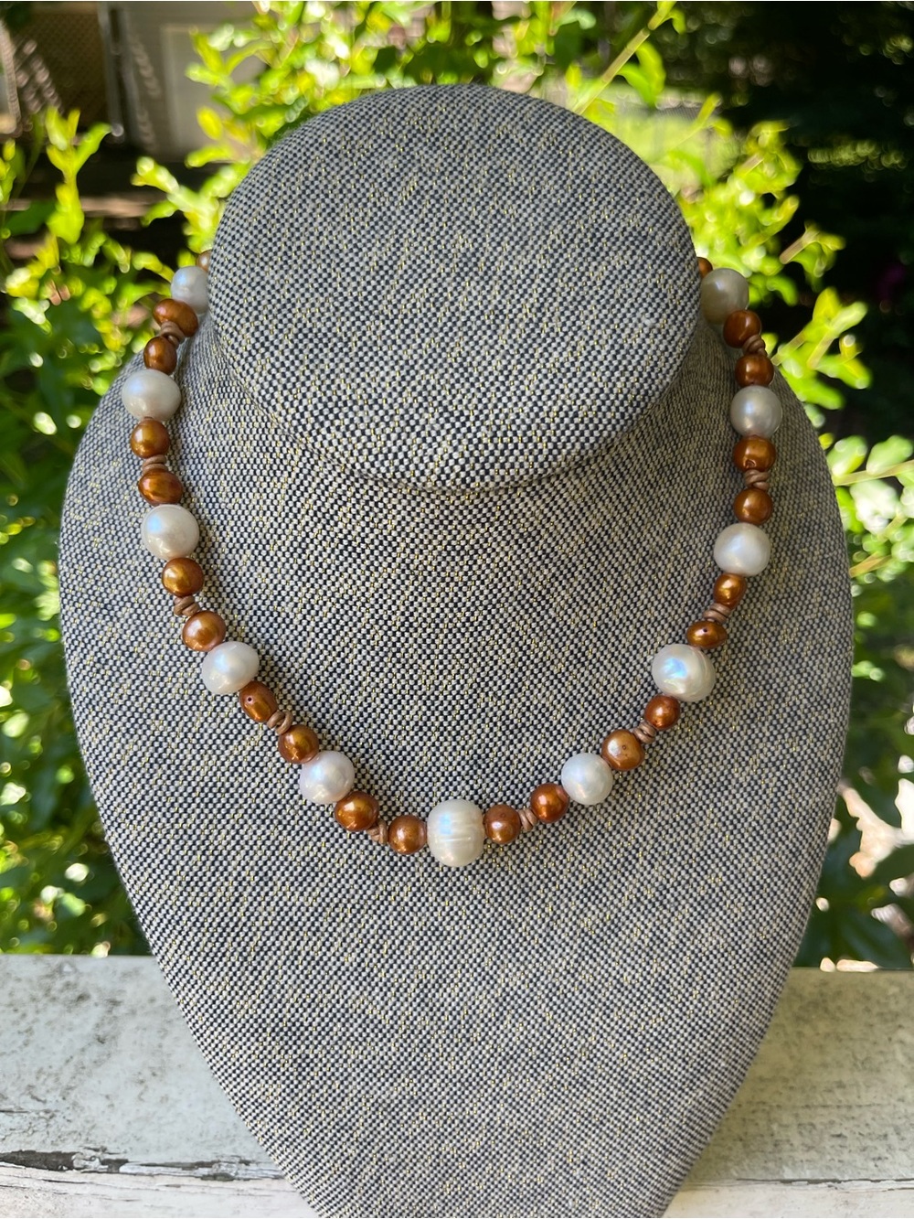 Hand Crafted White and Bronze Pearl Necklace